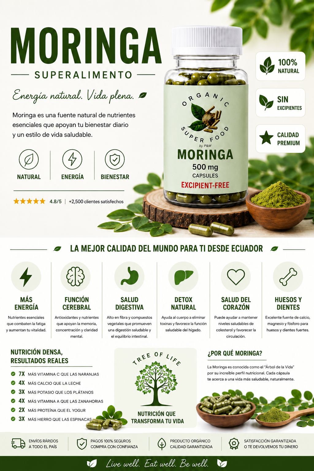 Organic Moringa 500mg - 60 Gelatin Capsules / Excipient Free