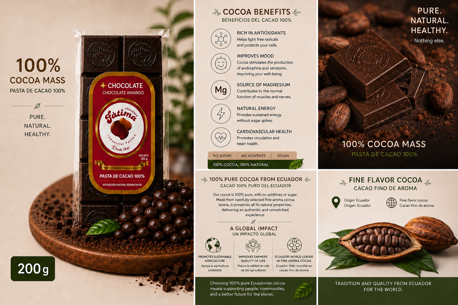 100% Pure Ecuadorian Cocoa Mass / Fine Aroma Chocolate 200g.